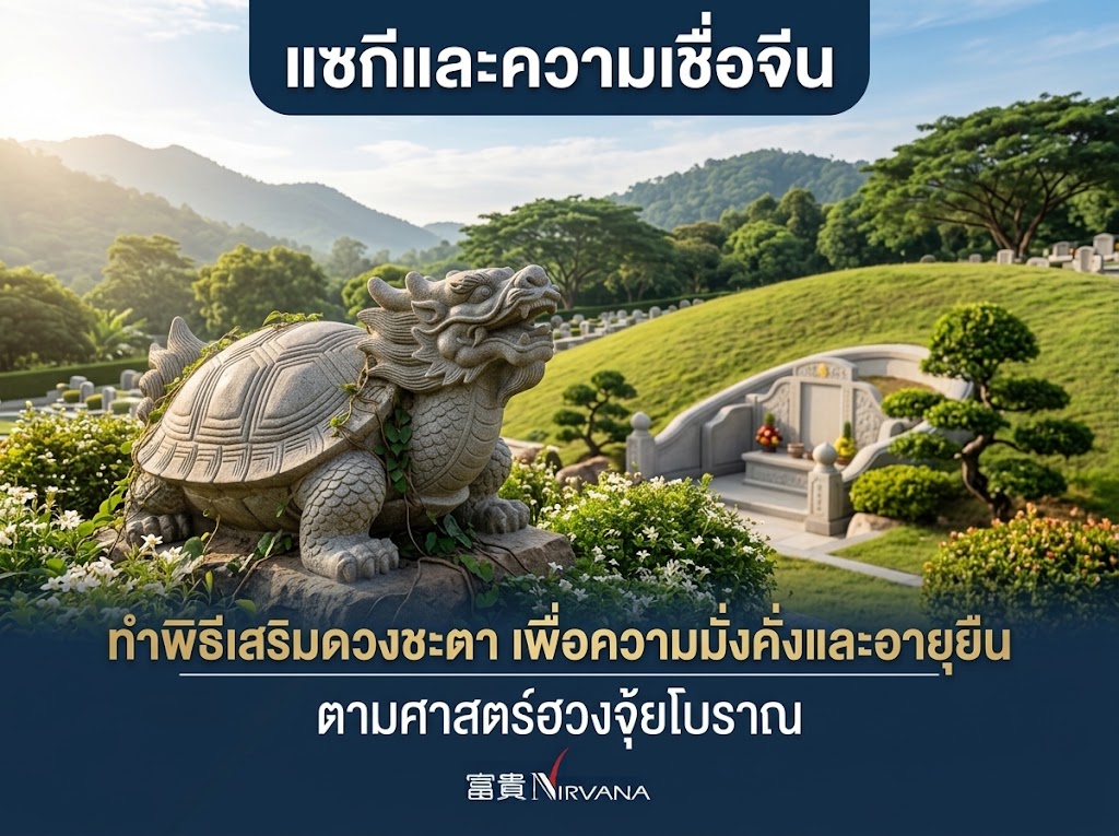 รูปปั้นเต่ามังกรในสวน สัญลักษณ์ของพิธีแซกีและความเชื่อจีน