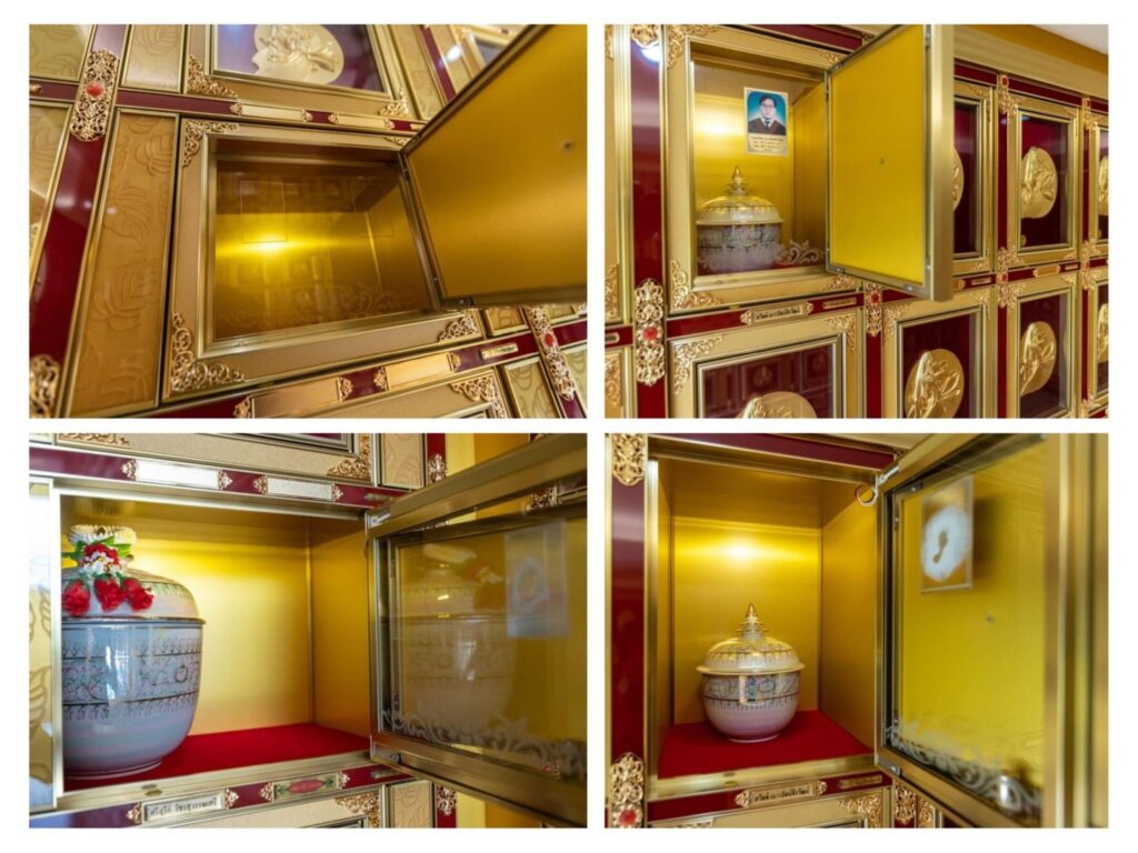 ช่องเก็บอัฐิแบบจีน ตกแต่งสีทองและรูปพระโพธิสัตว์กวนอิม